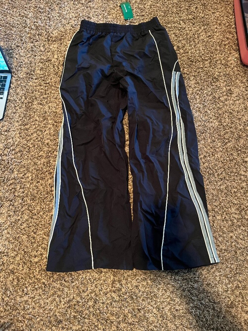 SHEIN Black Wide Leg Track Pants White Side Stripes Size L NWT